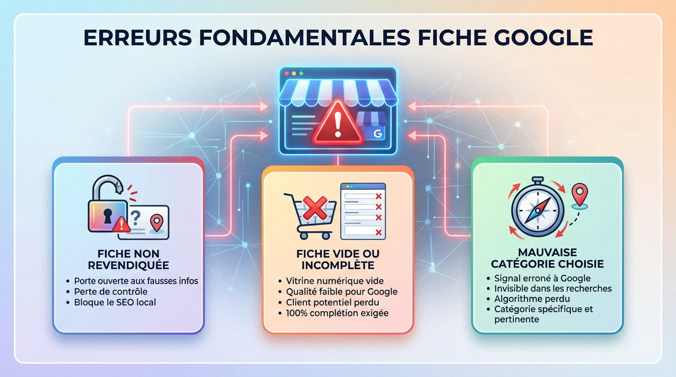 Illustration des erreurs critiques sur une fiche Google Business Profile